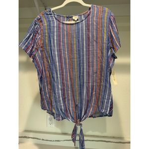 NWT Kit Women's Light Knit Tie-Front‎ Blouse Size XL